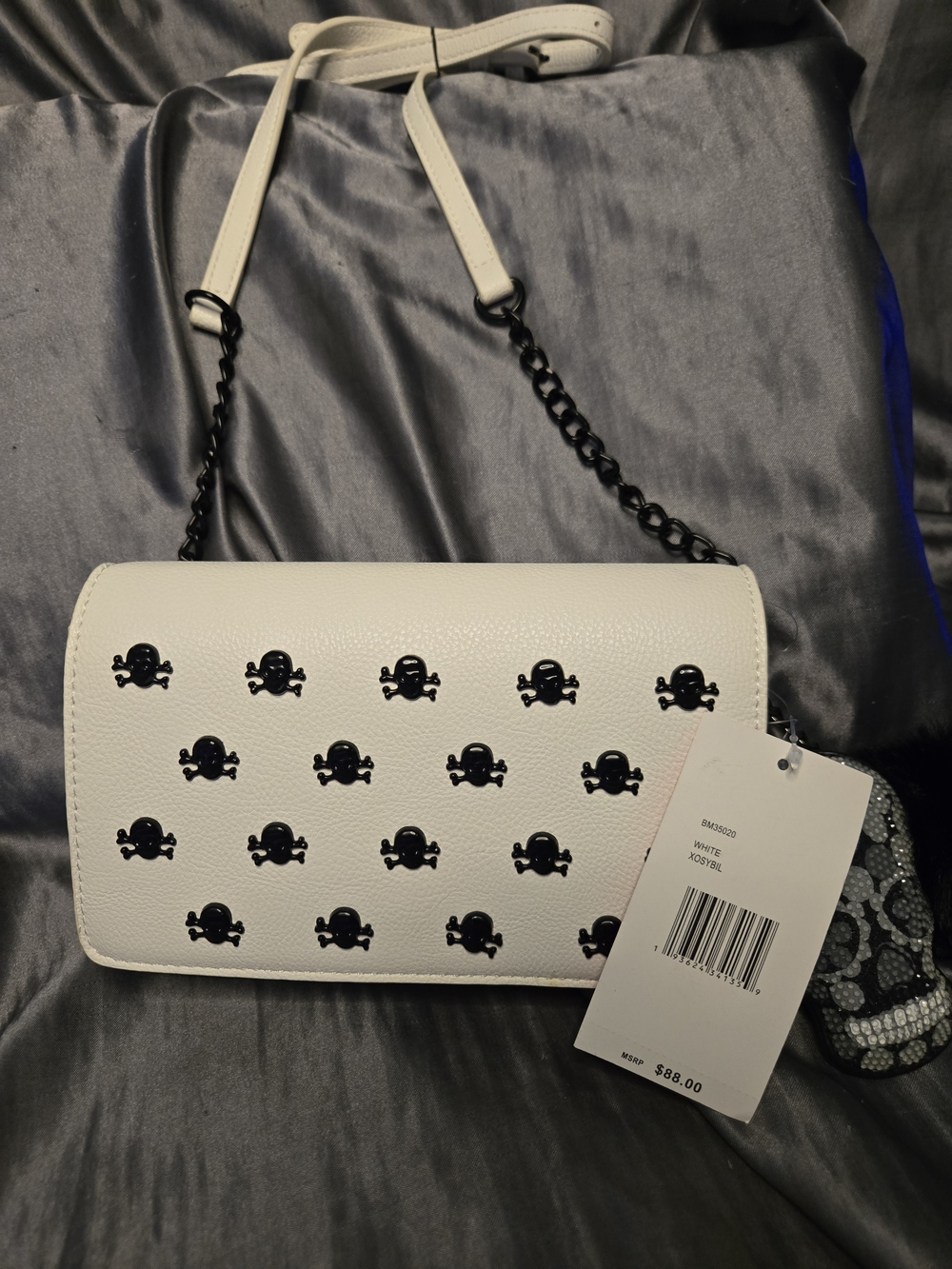 White Skull & Crossbones Stud Crossbody Bag - Betsey Johnson